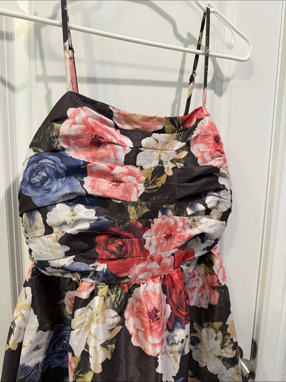 Floral Strappy Fit-and-Flare Maxi Dress - Black Background - Picture 8 of 16